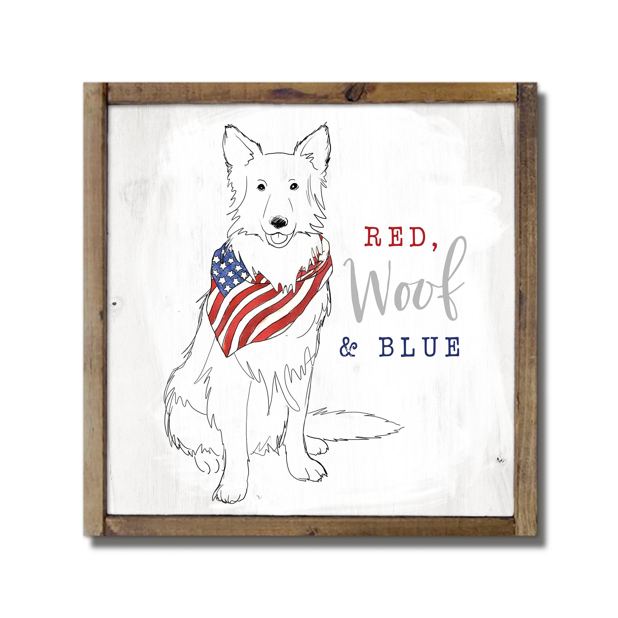 Red, Woof & Blue Framed Wood Plaque
